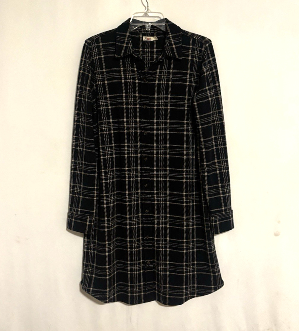 Faherty Dress Medium Gray Check Plaid Button Up Long Sleeve